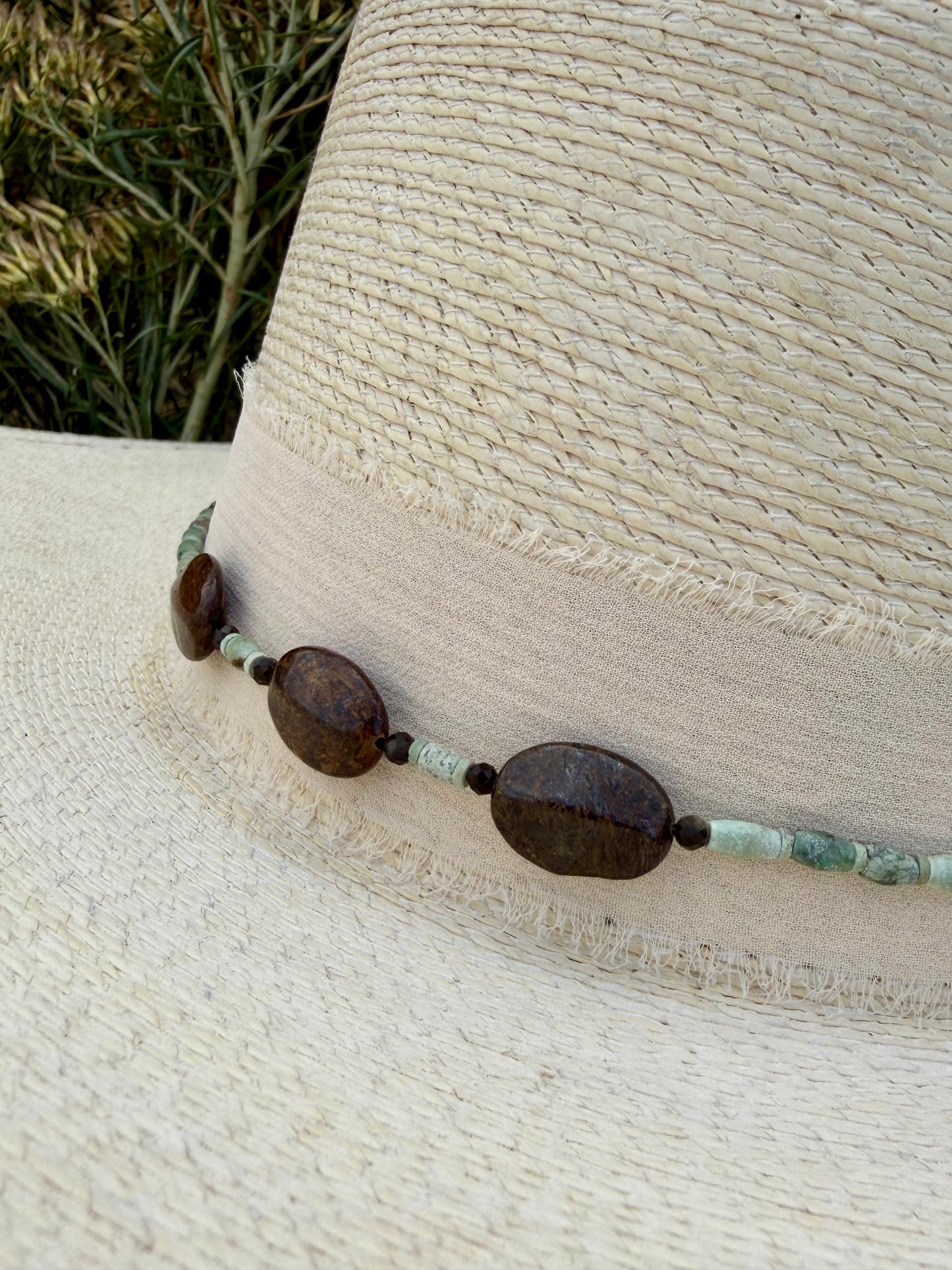 African Turquoise Jasper + Bronzite Hat Band